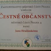 Cestné občanství Jana Hrušínského za činnost Divadla Na Jezerce.